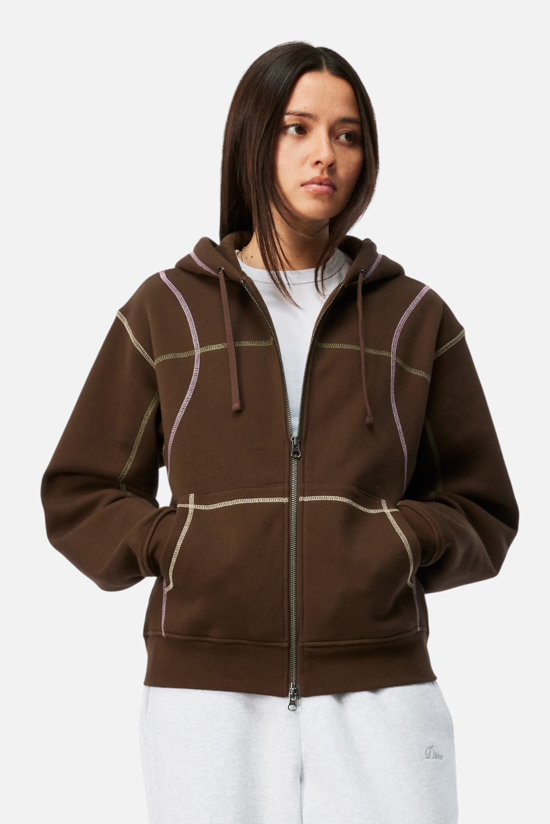 Dime Court Zip Hoodie - Brown Multi
