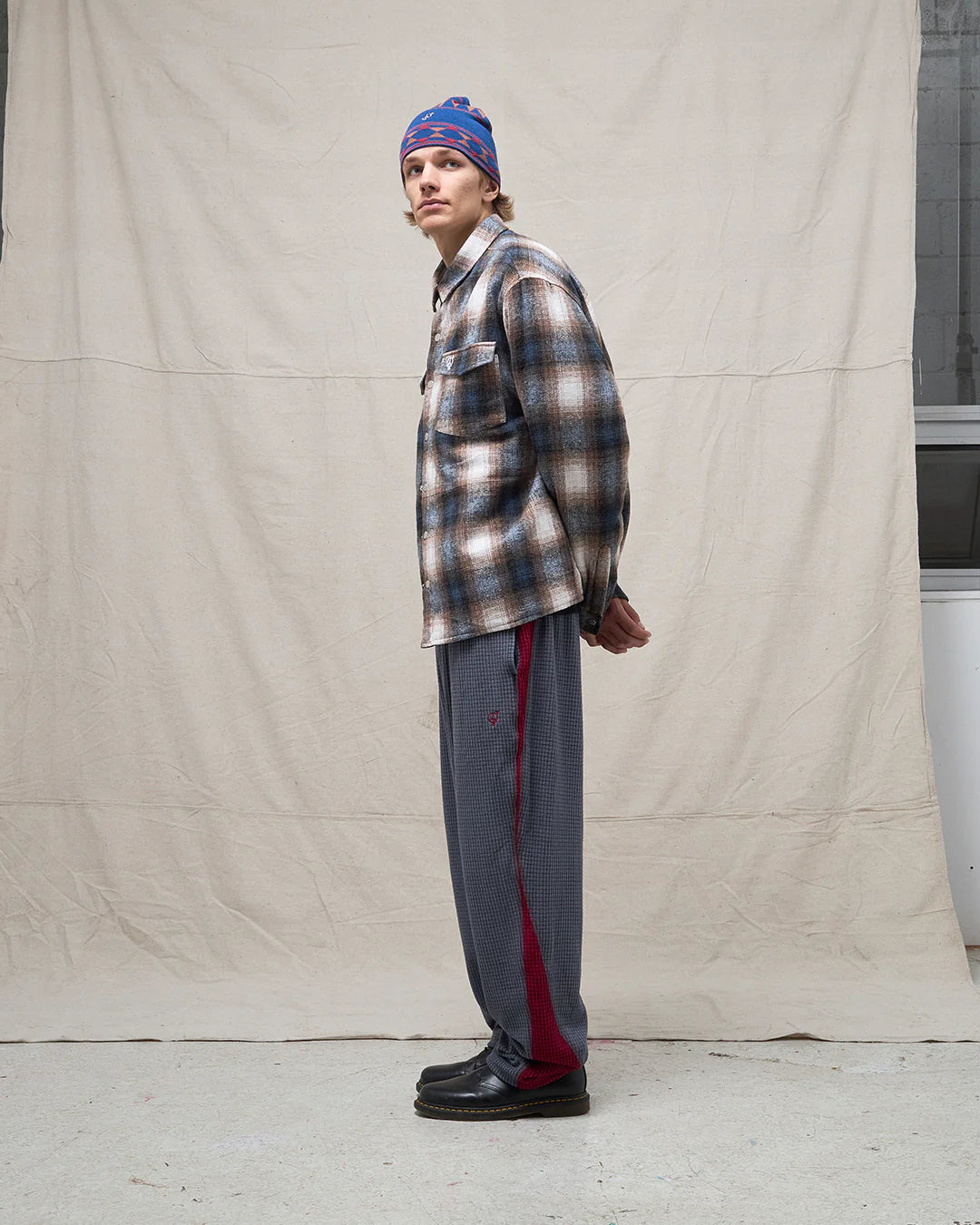 Sexhippies Grid Fleece Pant - Gunmetal/Burgundy
