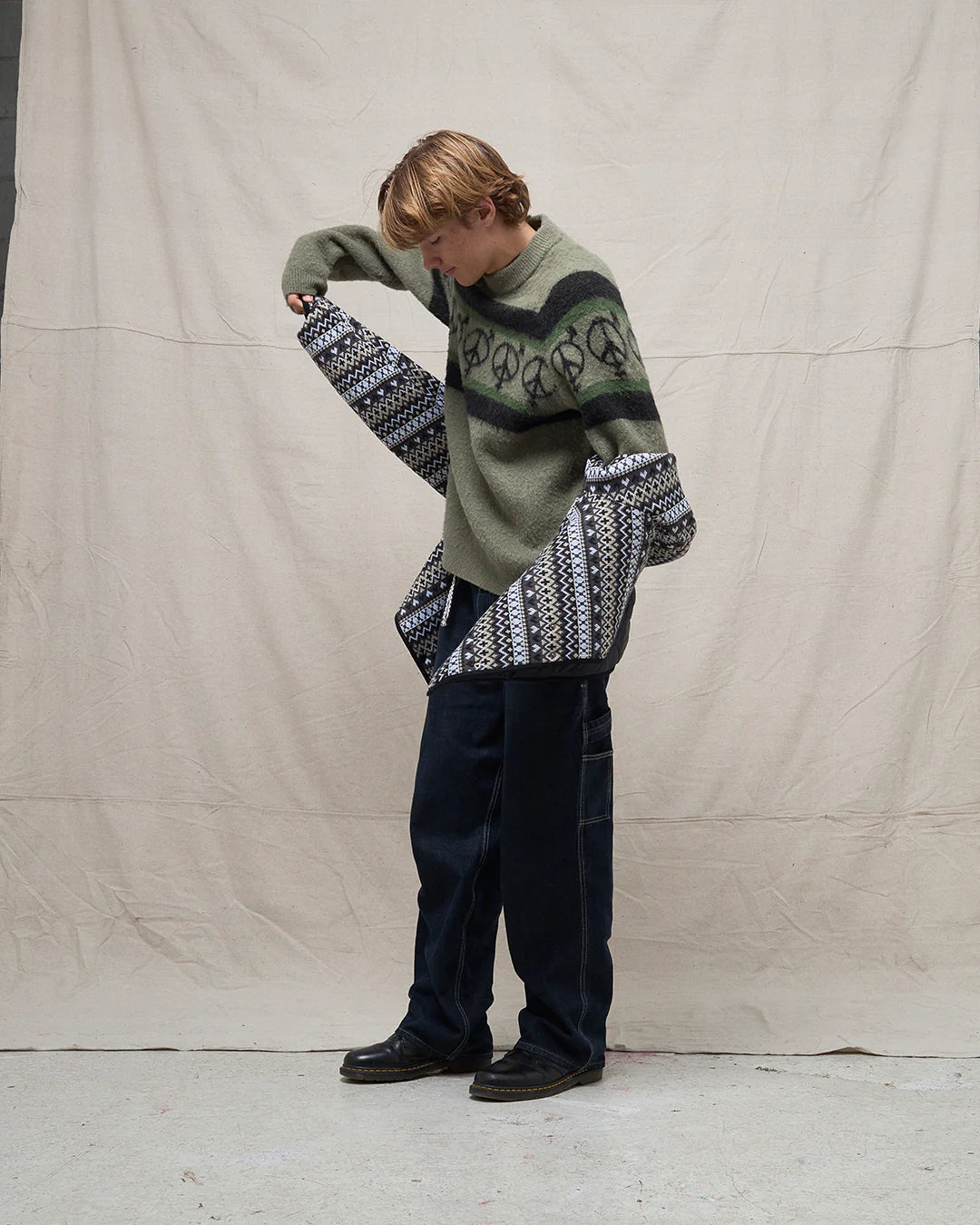 Sexhippies Reversible Jacquard Knit Insulated Jacket - Black/Grey