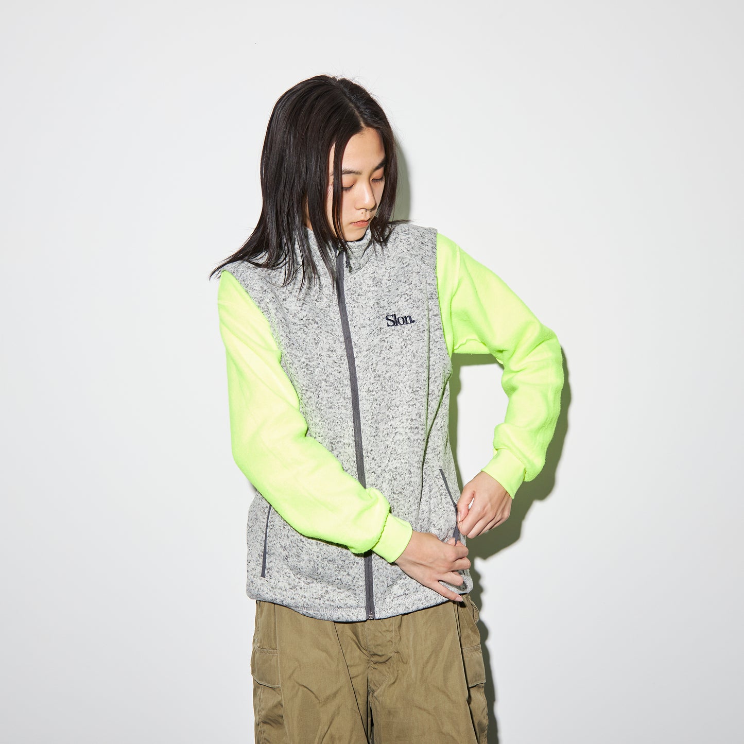 SLON Tech Logo Knit Fleece Vest "Grey Heather"