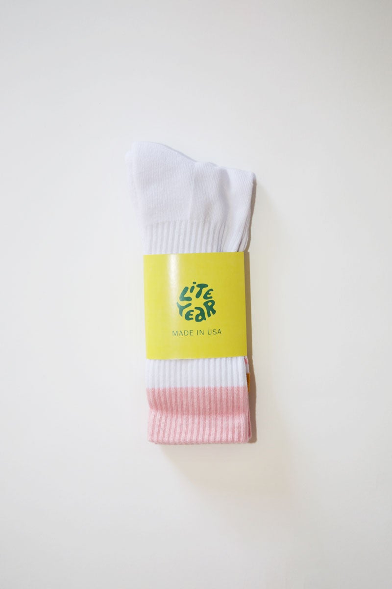 LITE YEAR 3 Tone Calf Length Socks "White/Orange/Pink"