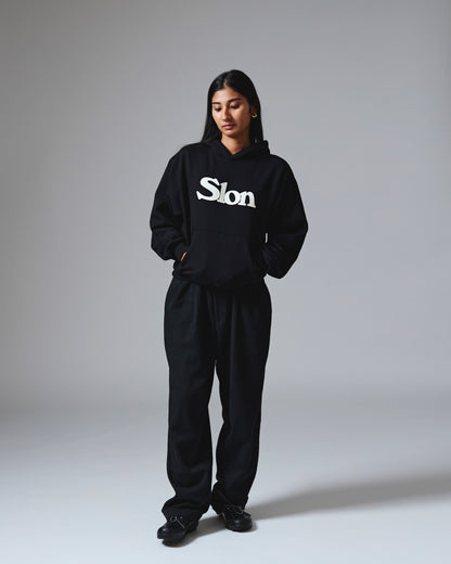 Slon Patched Classic Logo Mid-Weight Wide Hoodie - Black