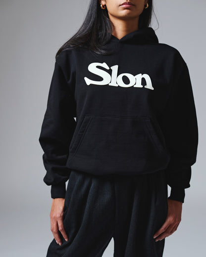 Slon Patched Classic Logo Mid-Weight Wide Hoodie - Black