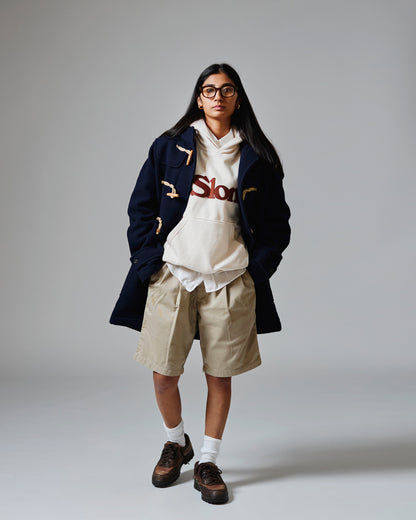 Slon Patched Classic Logo Mid-Weight Wide Hoodie - Creme