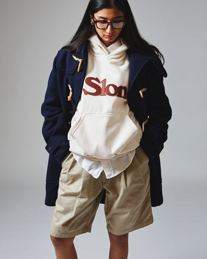 Slon Patched Classic Logo Mid-Weight Wide Hoodie - Creme