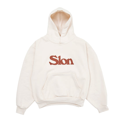 Slon Patched Classic Logo Mid-Weight Wide Hoodie - Creme