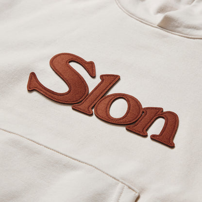 Slon Patched Classic Logo Mid-Weight Wide Hoodie - Creme