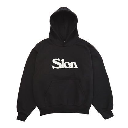 Slon Patched Classic Logo Mid-Weight Wide Hoodie - Black