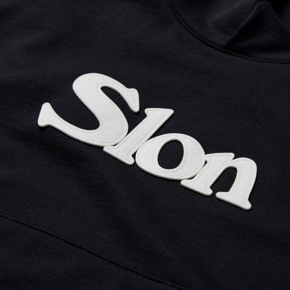 Slon Patched Classic Logo Mid-Weight Wide Hoodie - Black
