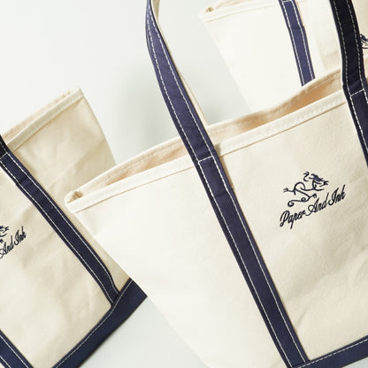 PAPER & INK COTTON CLUB DRAGON LOGO TOTE BAG NAVY HANDLE