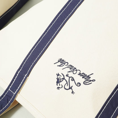 PAPER & INK COTTON CLUB DRAGON LOGO TOTE BAG NAVY HANDLE