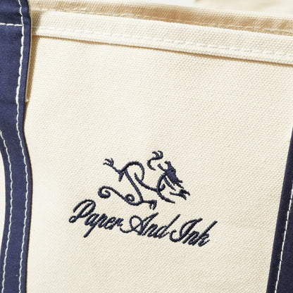 PAPER & INK COTTON CLUB DRAGON LOGO TOTE BAG NAVY HANDLE