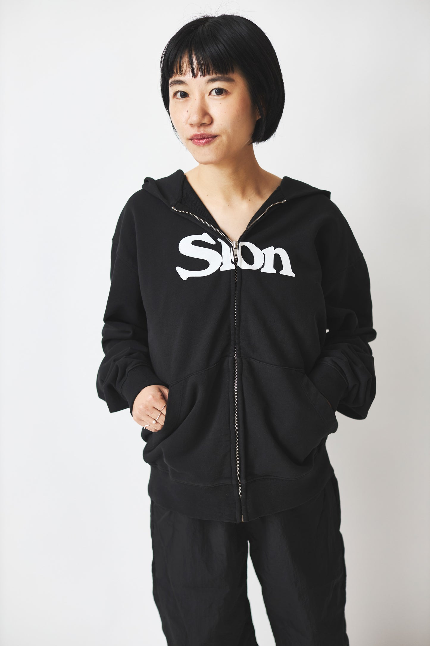 Slon Basic Full Zip Hoodie - Garment Dyed Black