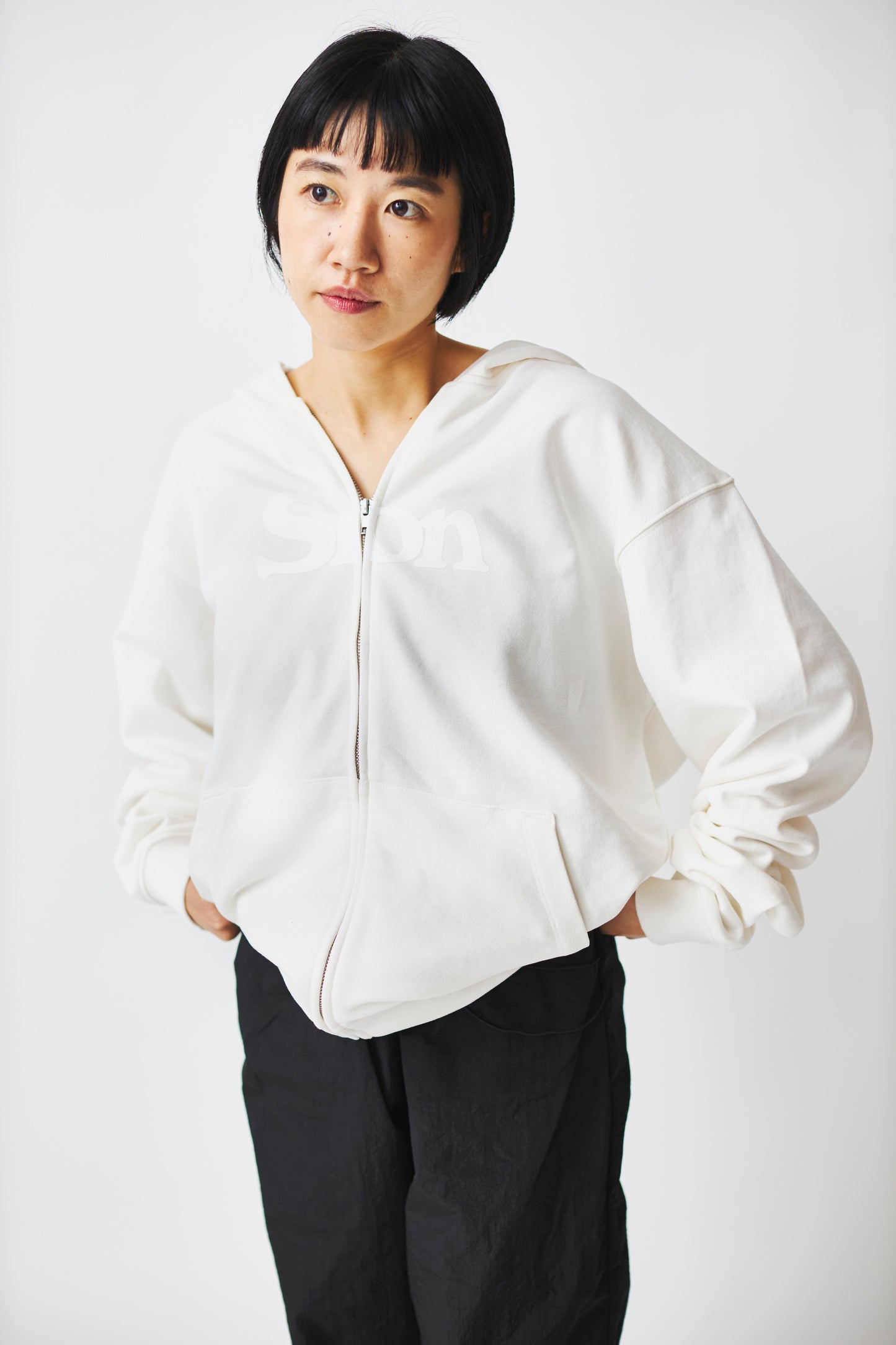 Slon Basic Full Zip Hoodie - White