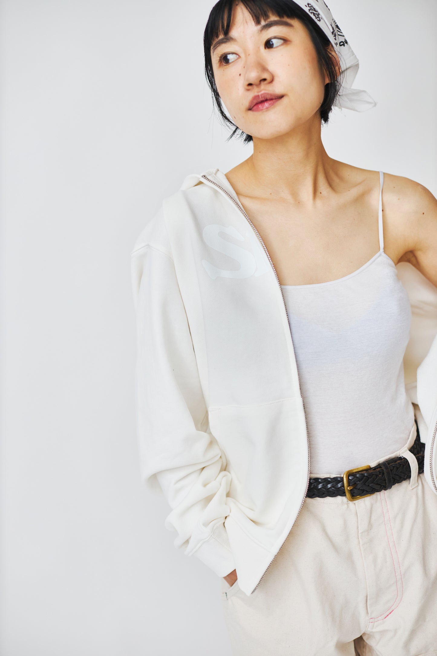 Slon Basic Full Zip Hoodie - White