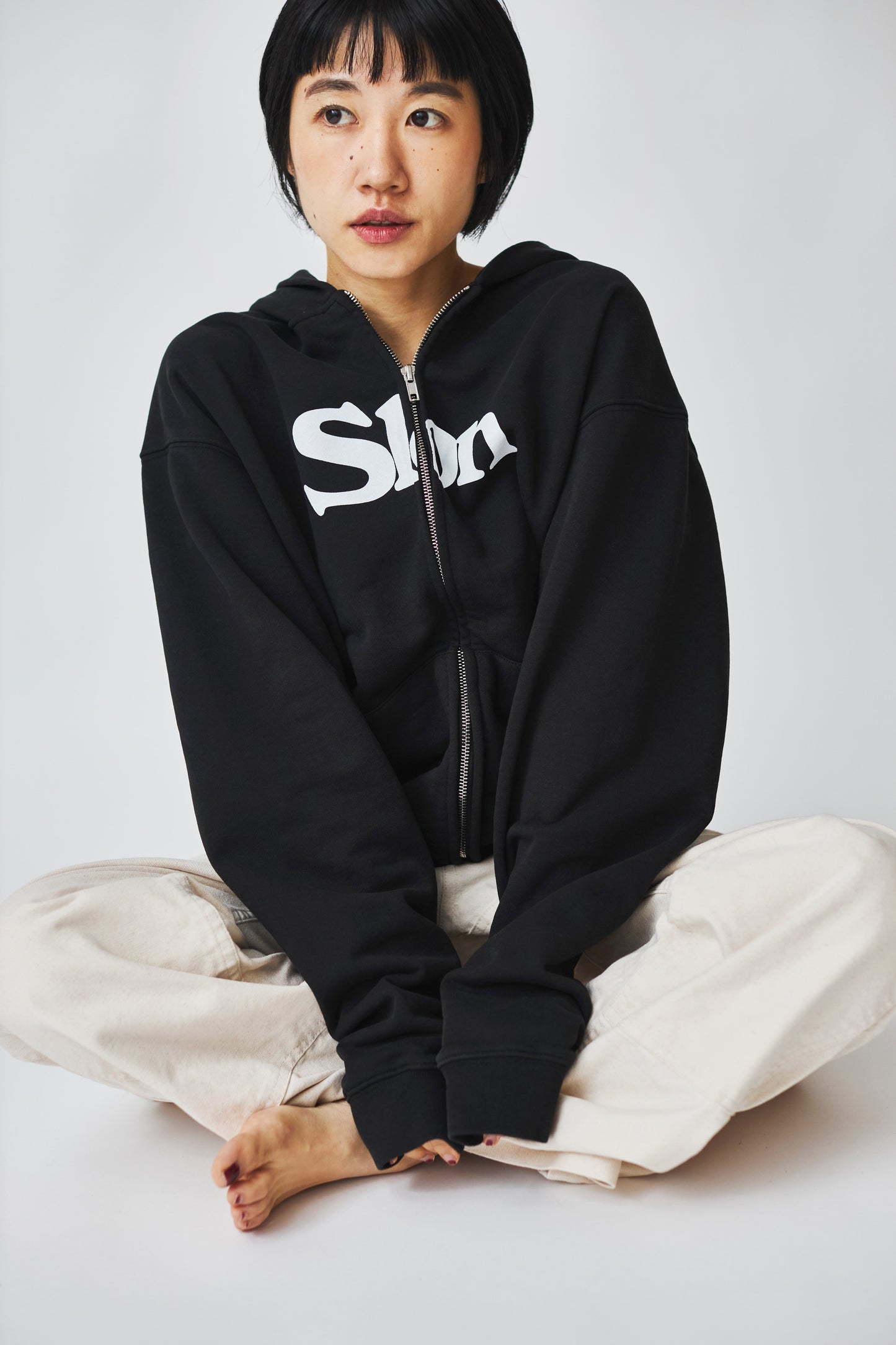 Slon Basic Full Zip Hoodie - Garment Dyed Black