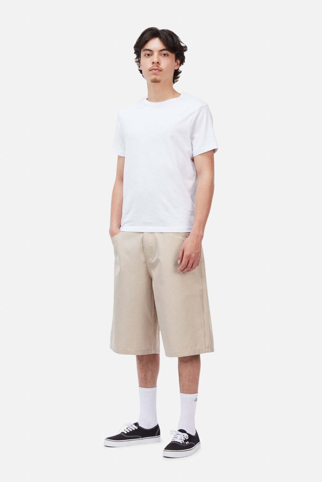 Dime Baggy Houndstooth Shorts - Beige
