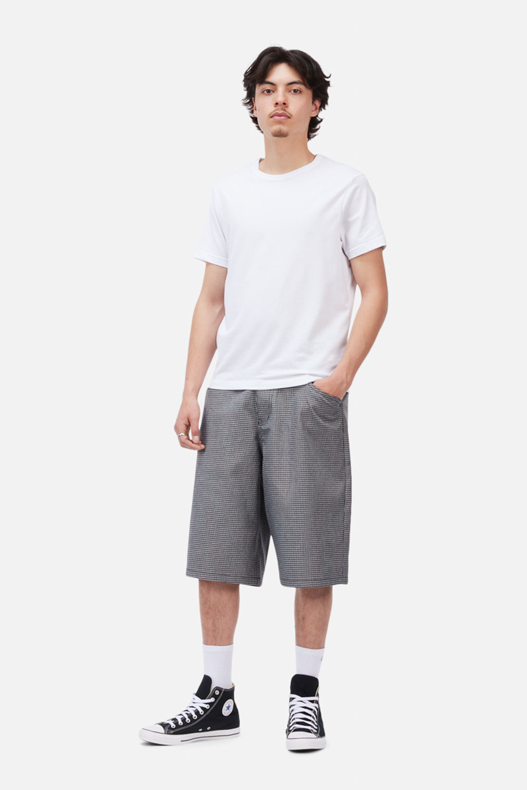 Dime Baggy Houndstooth Shorts - Gray