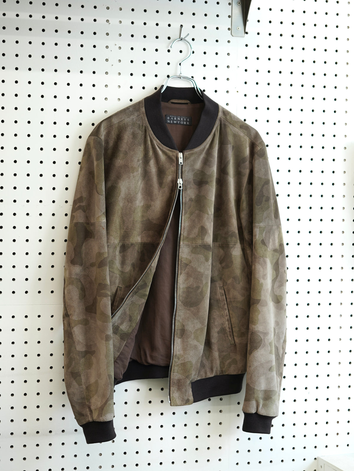 BARNEYS NEW YORK Camo Suede Jacket