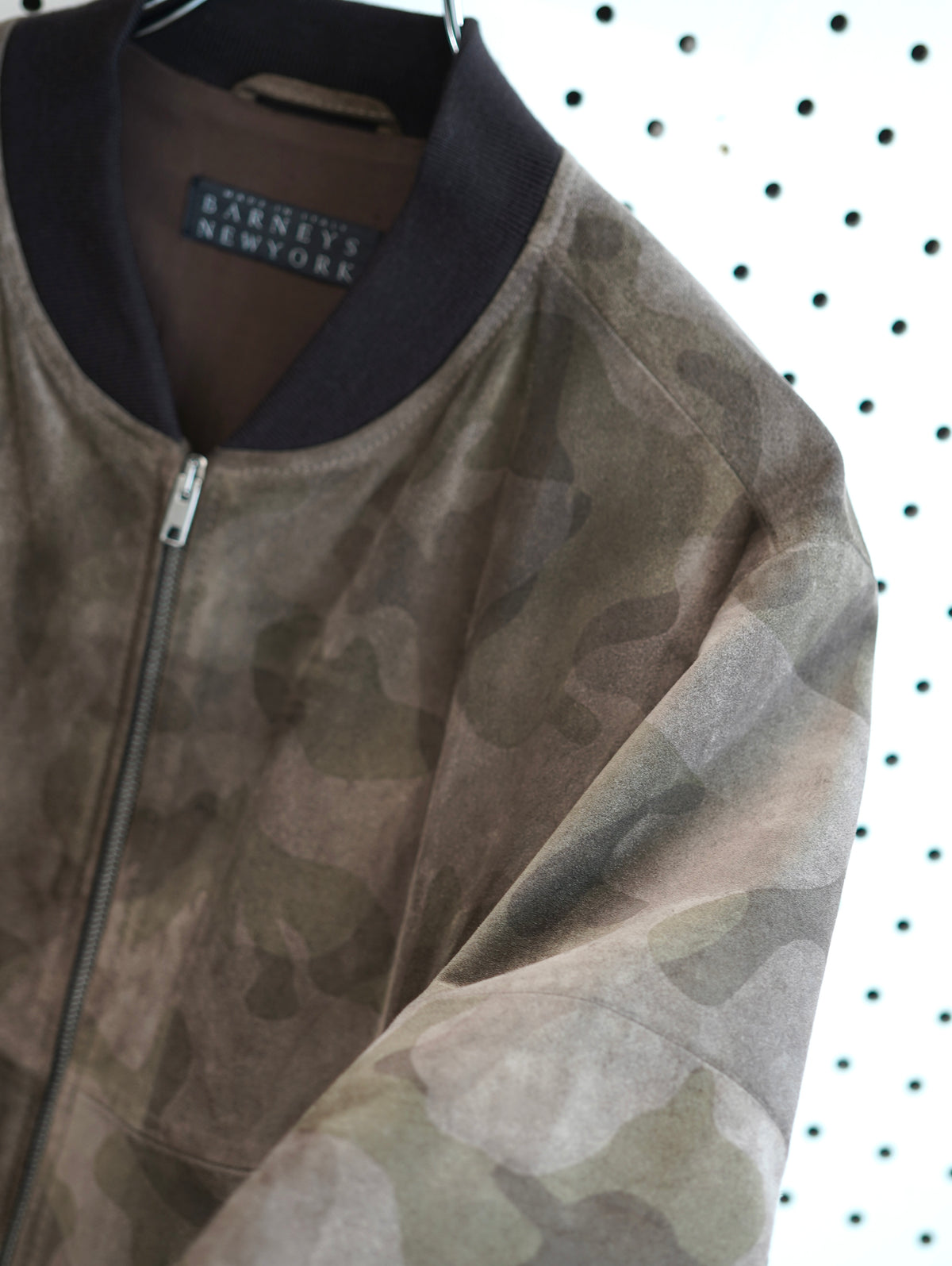 BARNEYS NEW YORK Camo Suede Jacket