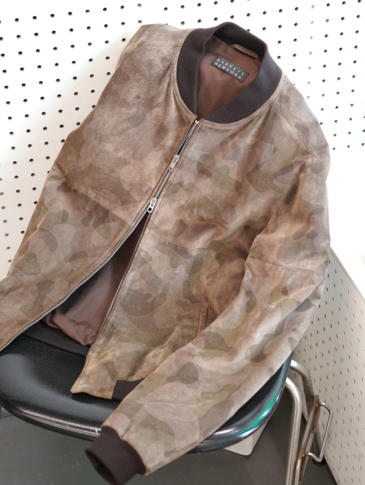 BARNEYS NEW YORK Camo Suede Jacket
