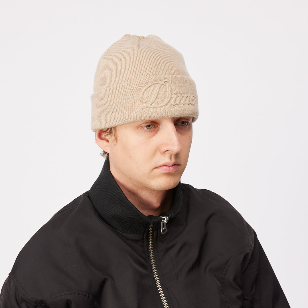 Dime Cursive Fold Beanie - Tan