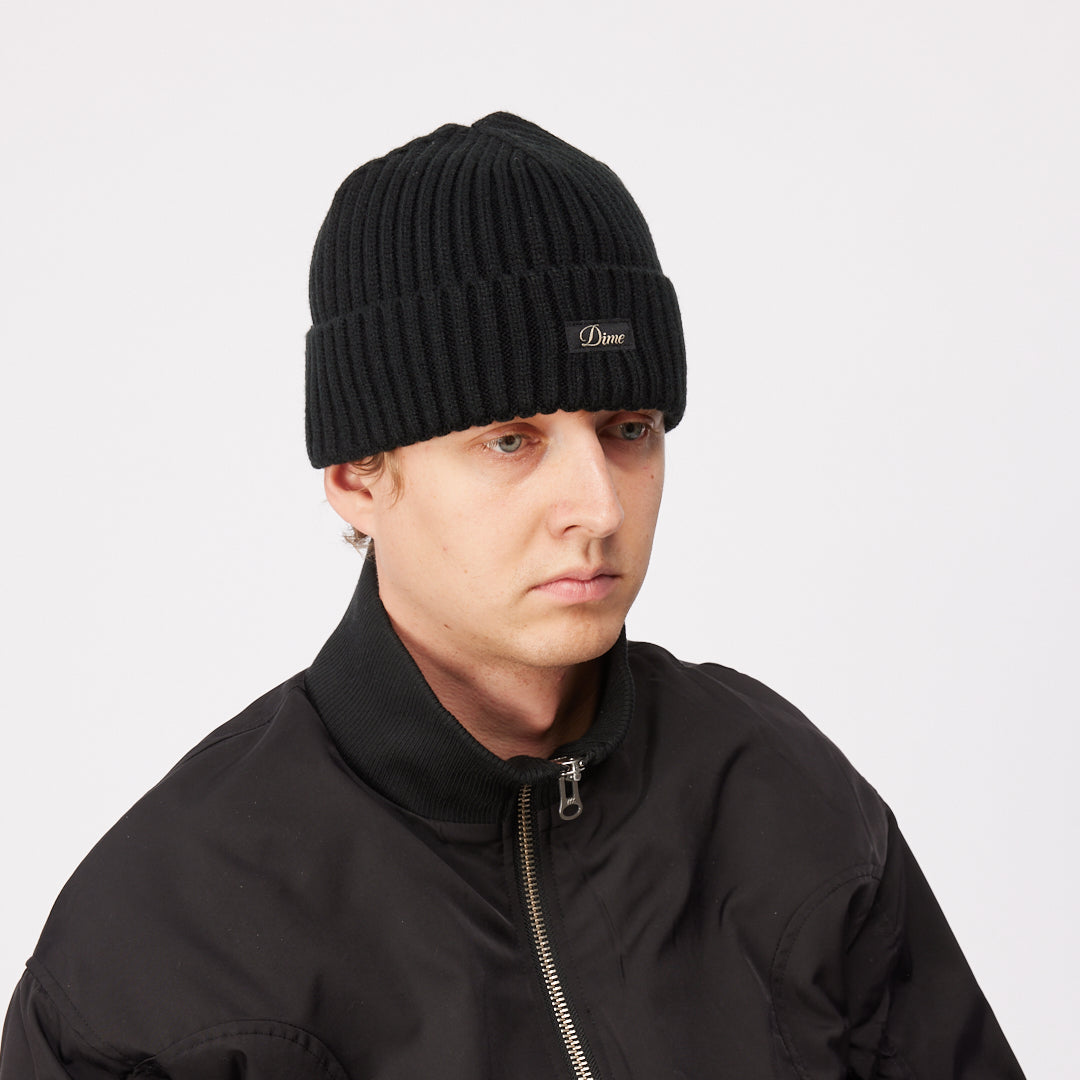 Dime Cursive Rib Beanie - Black