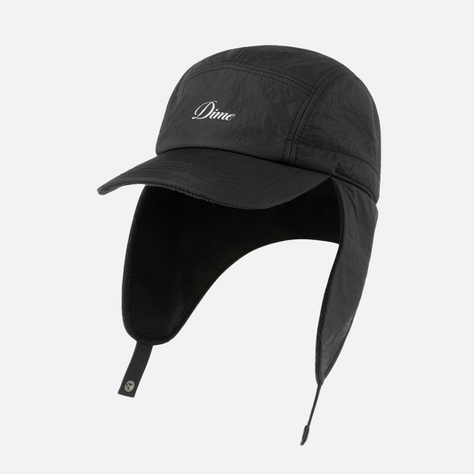Dime Cursive Earflap Cap - Black