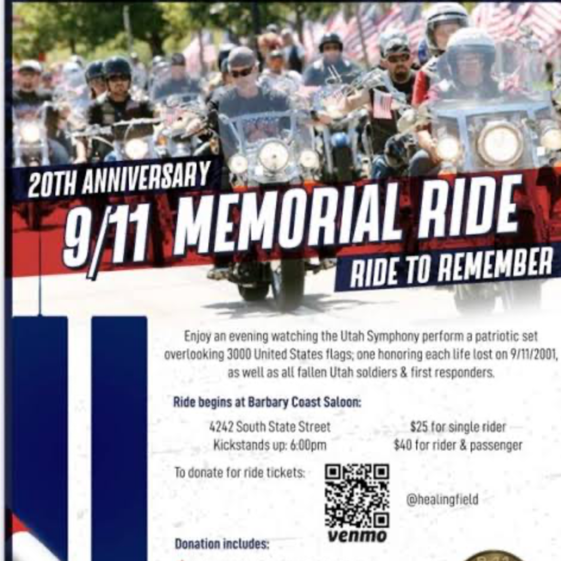 9/11 20th Anniversary Remembrance Ride 911 Miles/ 1Day Tee