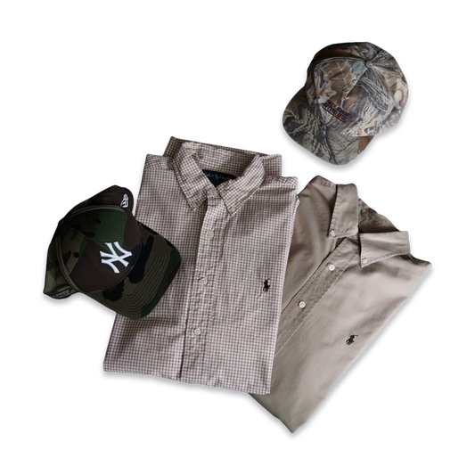 Polo by Ralph Lauren B.D. Shirts / New Era Yankees Woodland Camo SnapBack / Auto Glass Specialist SnapBack