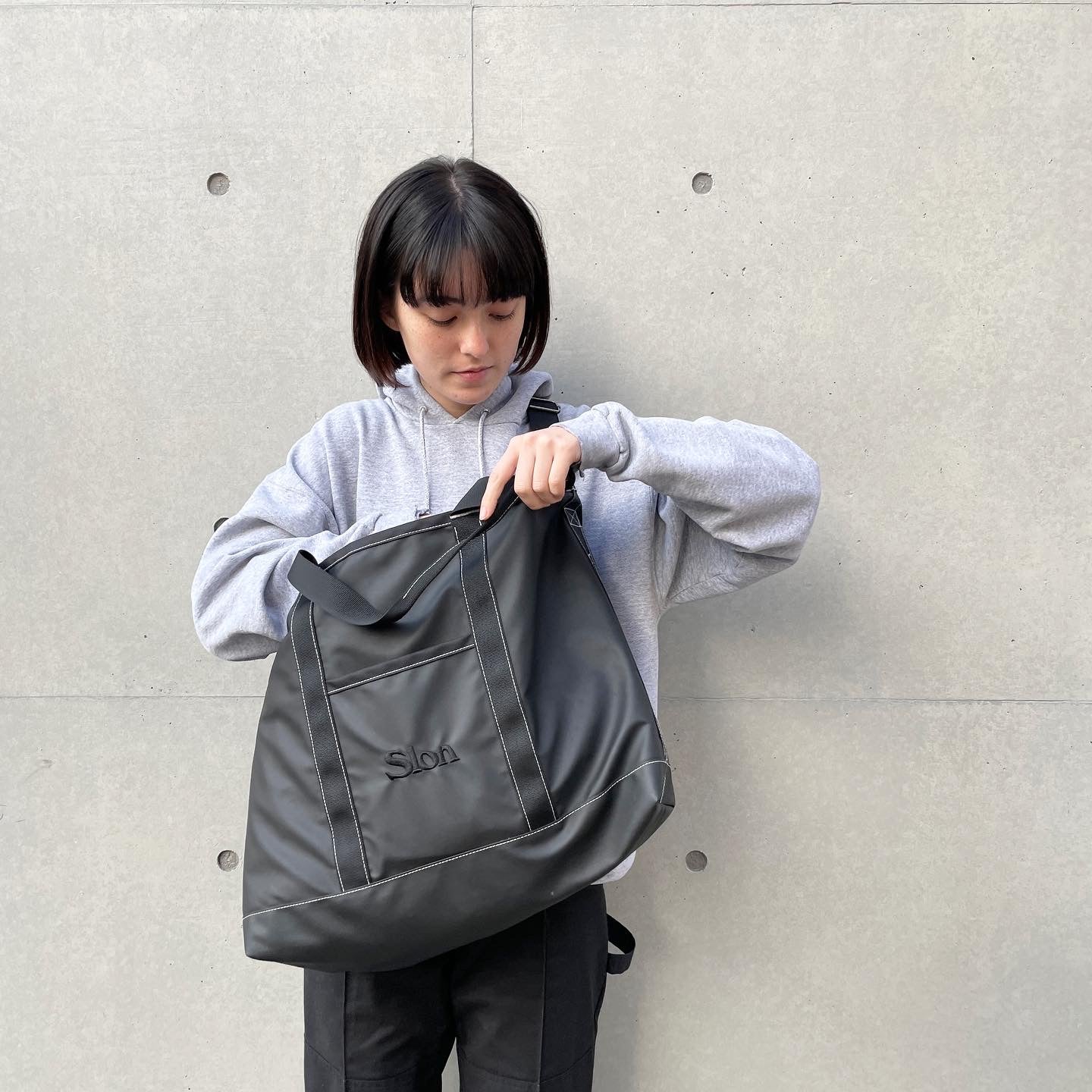 SLON x PACKING Utility Stitched Black Tote Bag