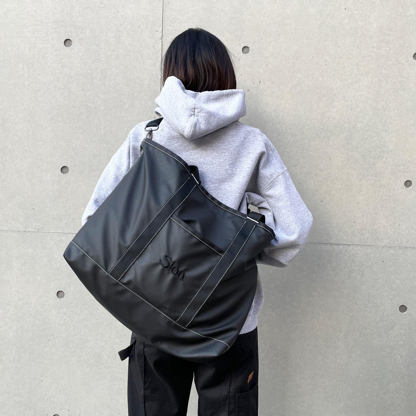 SLON x PACKING Utility Stitched Black Tote Bag