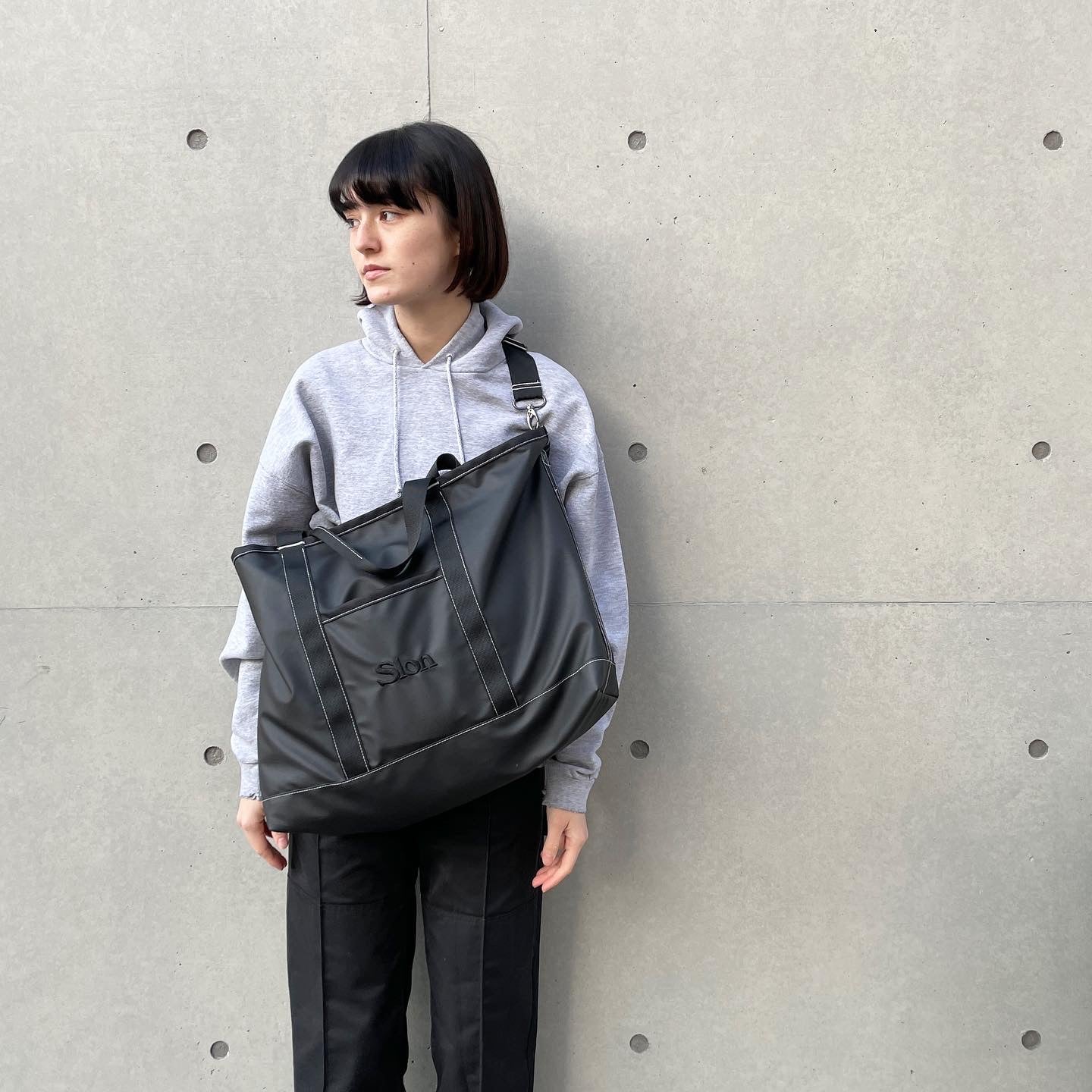 SLON x PACKING Utility Stitched Black Tote Bag