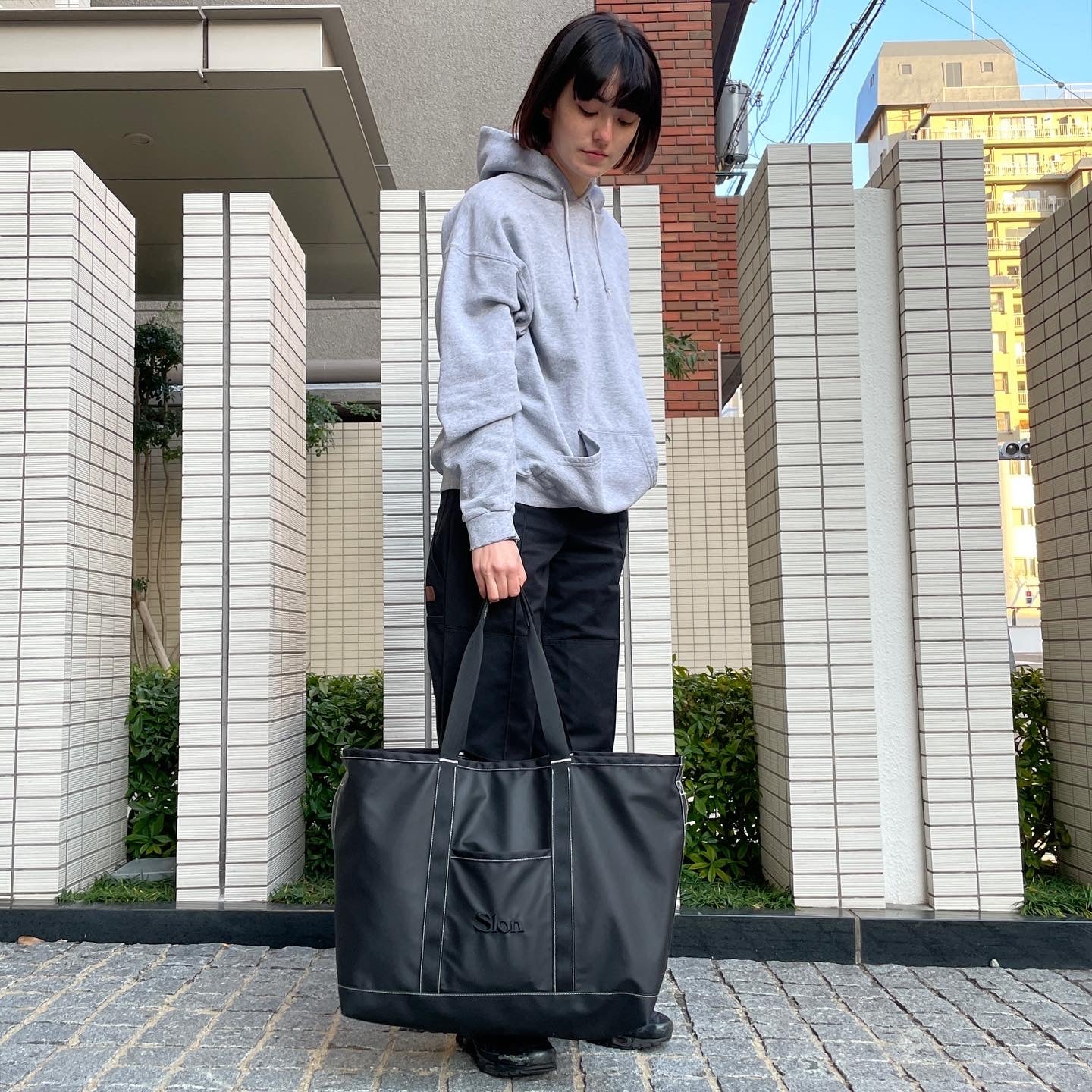 SLON x PACKING Utility Stitched Black Tote Bag