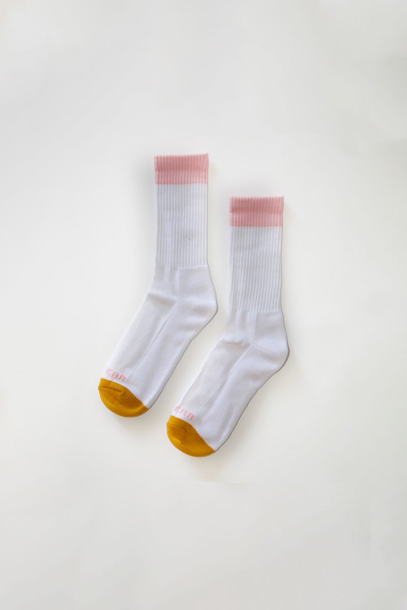 LITE YEAR 3 Tone Calf Length Socks "White/Orange/Pink"